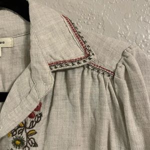 Max Studio Long Sleeve Flannel Button Down Floral Embroidered Shirt